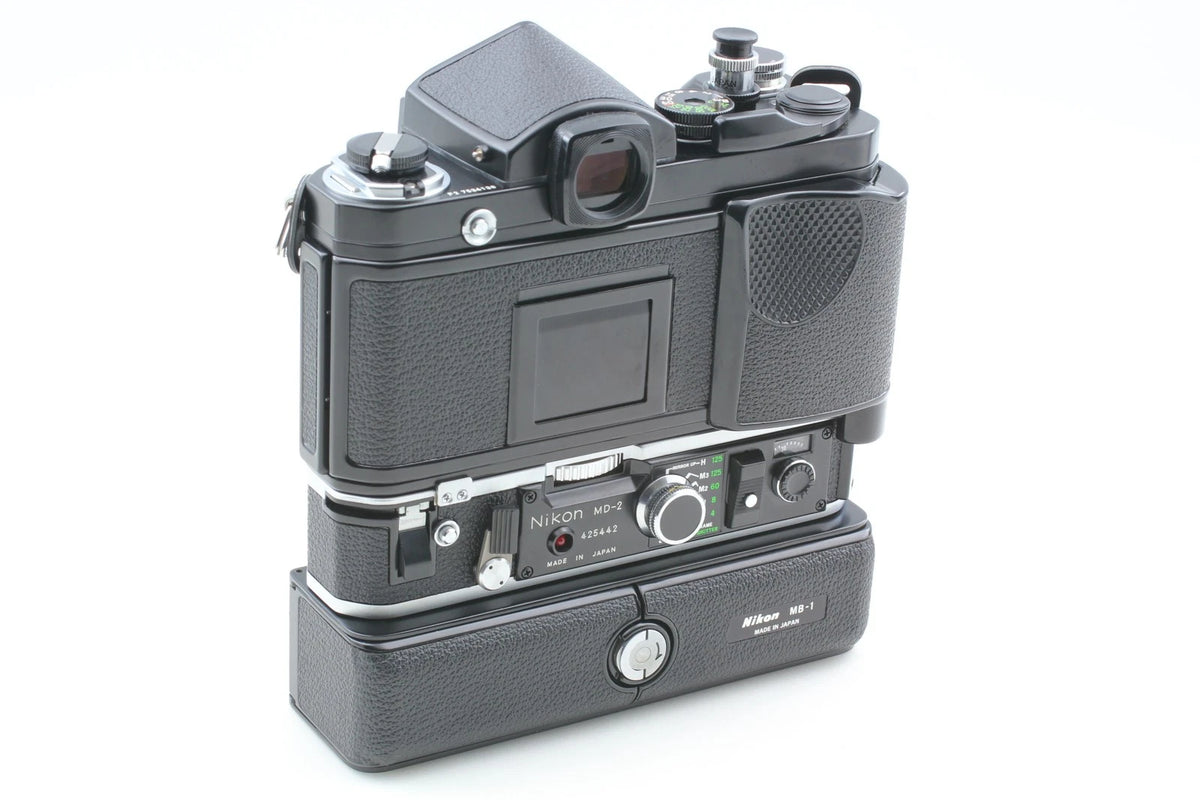 Nikon F2 Eye Level Black SLR with Motor Drive MD-2 MB-1 MF-3 — Top Mint