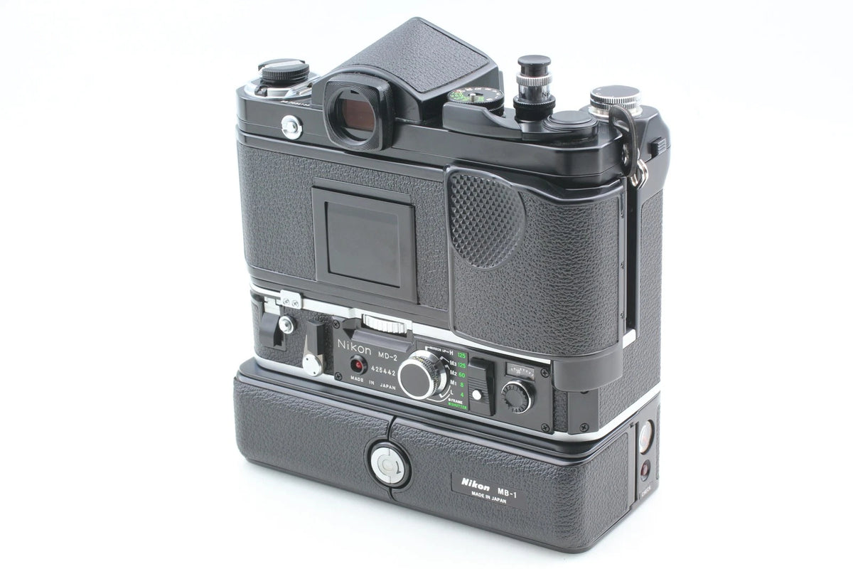 Nikon F2 Eye Level Black SLR with Motor Drive MD-2 MB-1 MF-3 — Top Mint