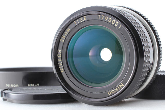 Nikon Ai Nikkor 28mm f/3.5 Wide Angle Lens w/ lens hood — Near Mint